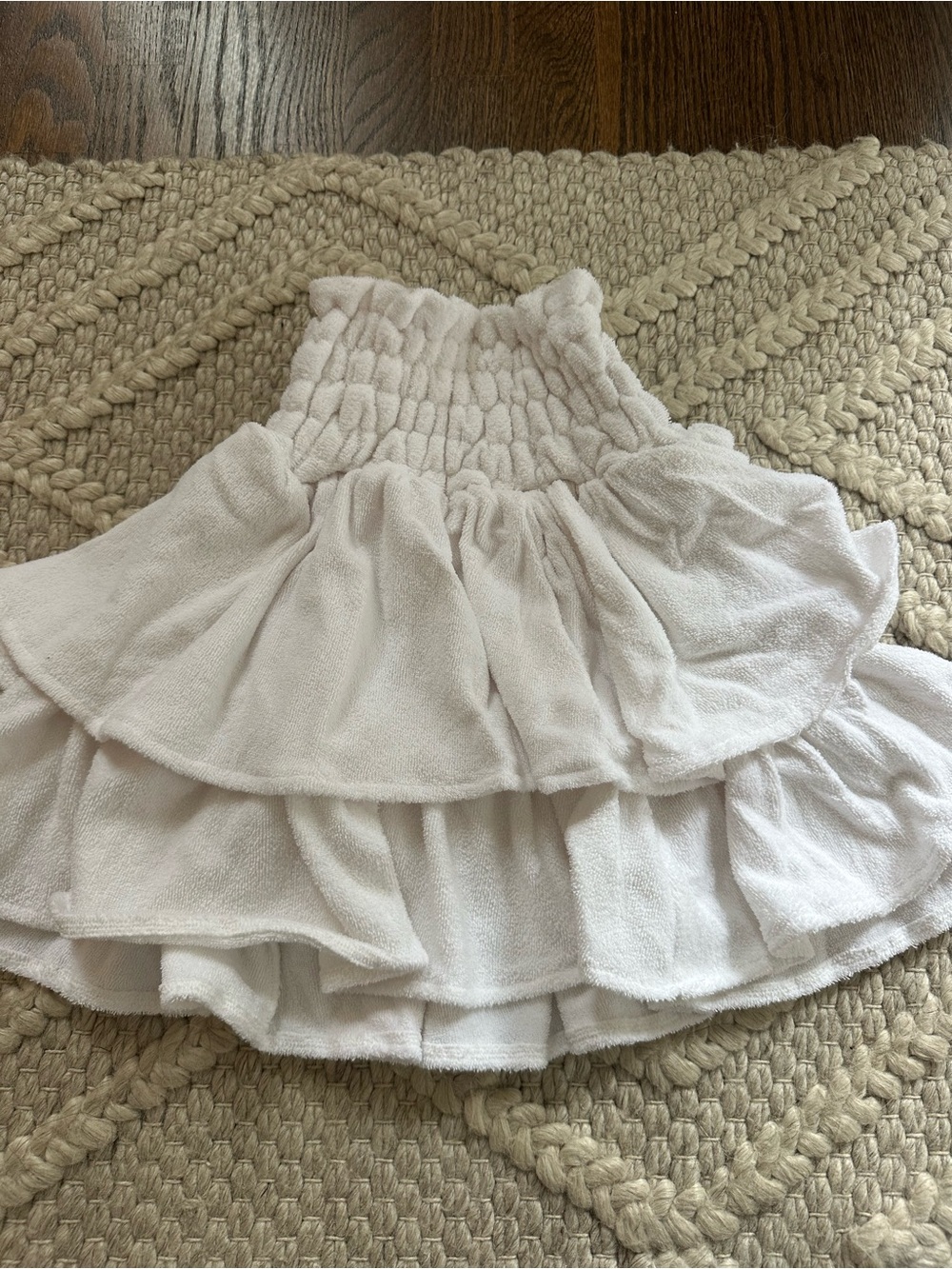 Smocked Waist White Tiered Mini Skirt